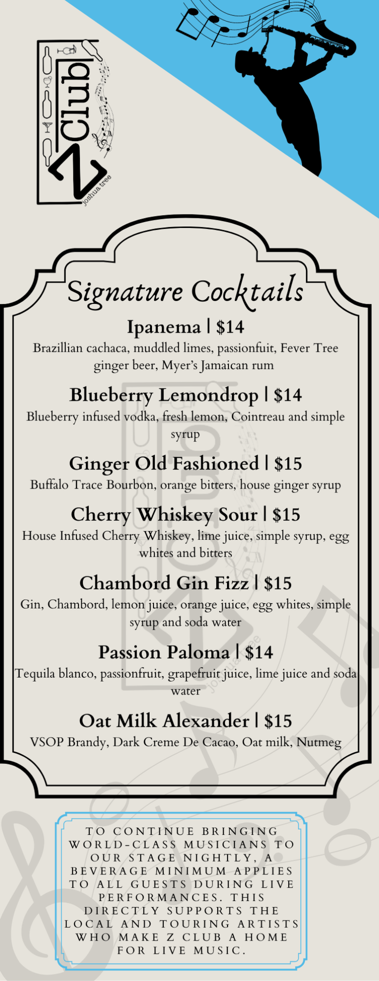 Signature Cocktails menu